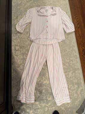 Petite Plume Olivia Wide Leg Pink & White Stripe Pajamas XS